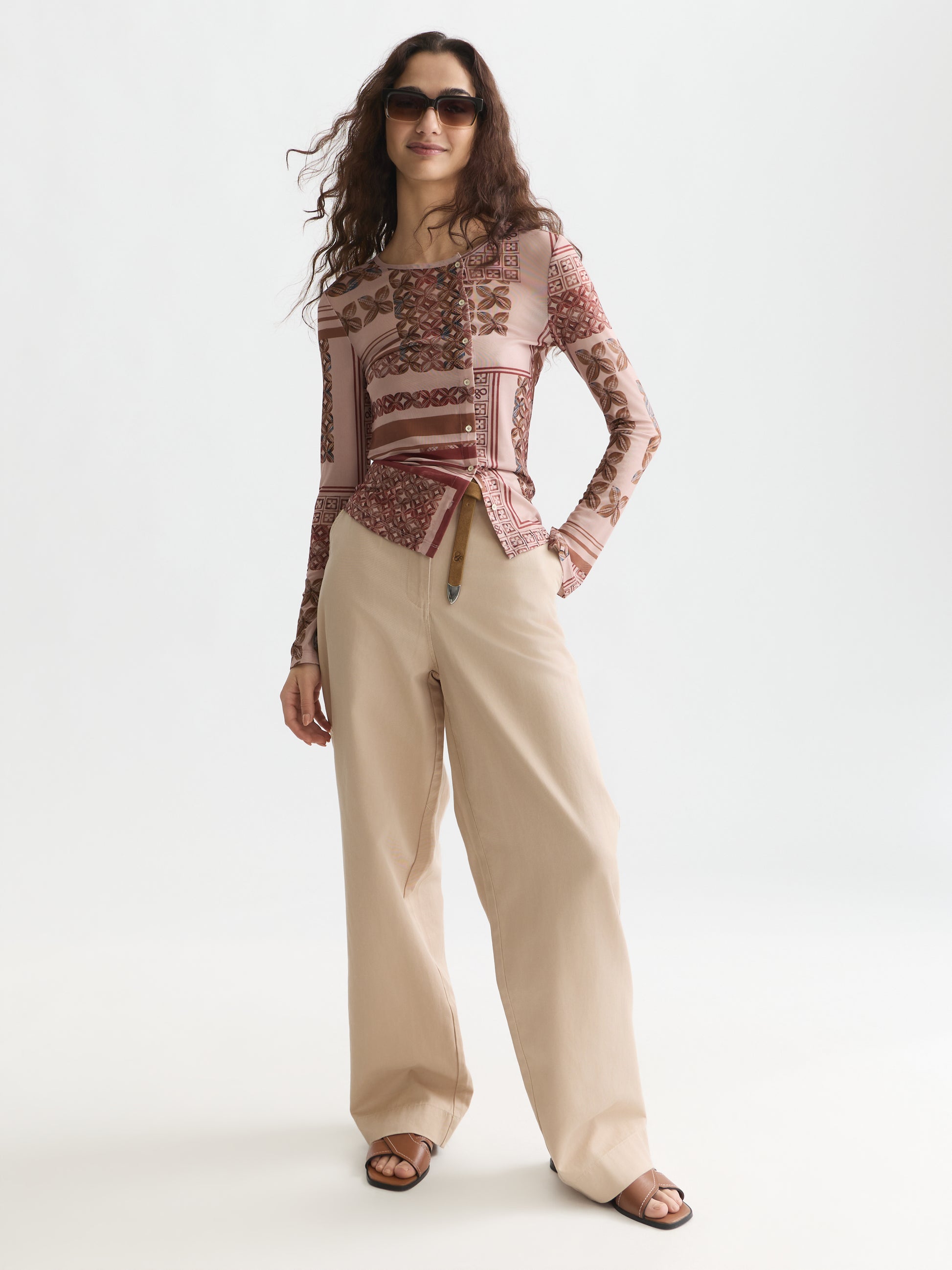 Lavender טי שירט ארוכה לנשים Printed Mesh SCOTCH & SODA