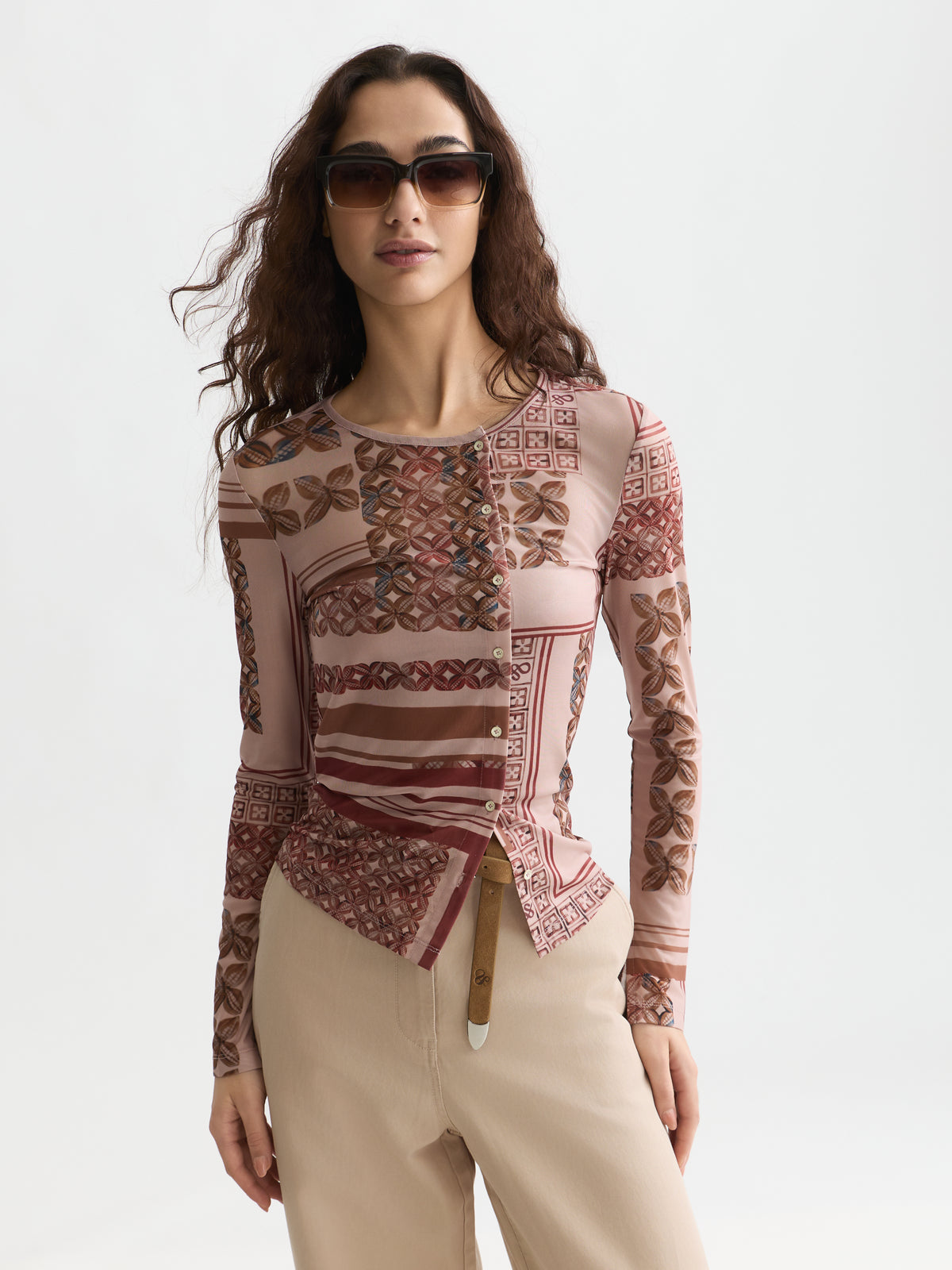 Lavender טי שירט ארוכה לנשים Printed Mesh SCOTCH & SODA