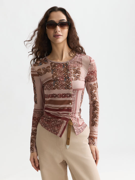 Lavender טי שירט ארוכה לנשים Printed Mesh SCOTCH & SODA