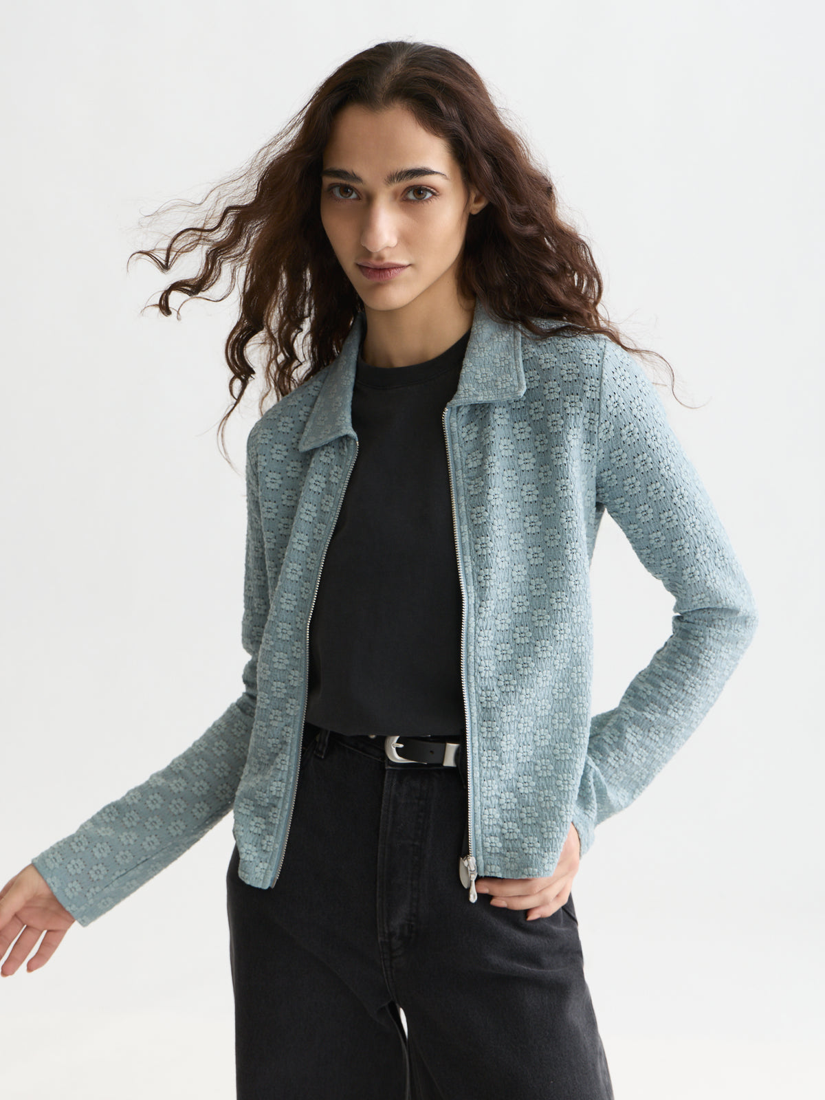 Lavender חולצה מכופתרת ארוכה לנשים Open Structure Zipped SCOTCH & SODA