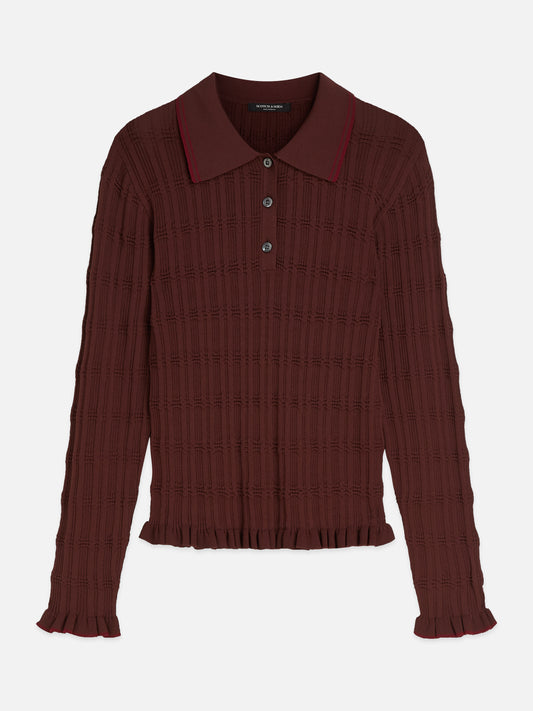 Dark Red חולצה ארוכה לנשים Ripple Stitch SCOTCH & SODA