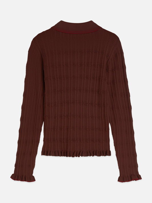 Dark Red חולצה ארוכה לנשים Ripple Stitch SCOTCH & SODA