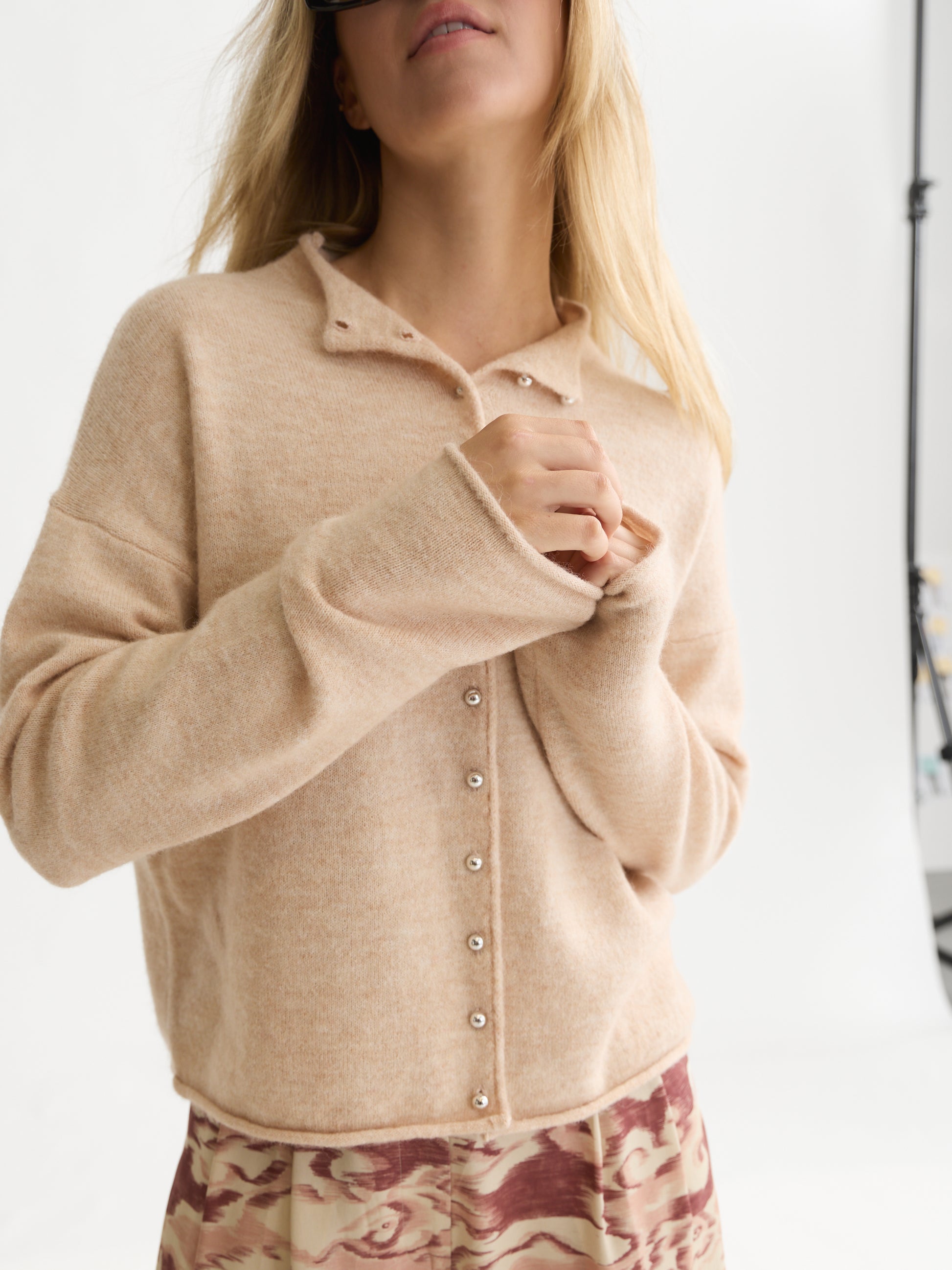 Lavender קרדיגן לנשים Fuzzy Funnel-Neck SCOTCH & SODA