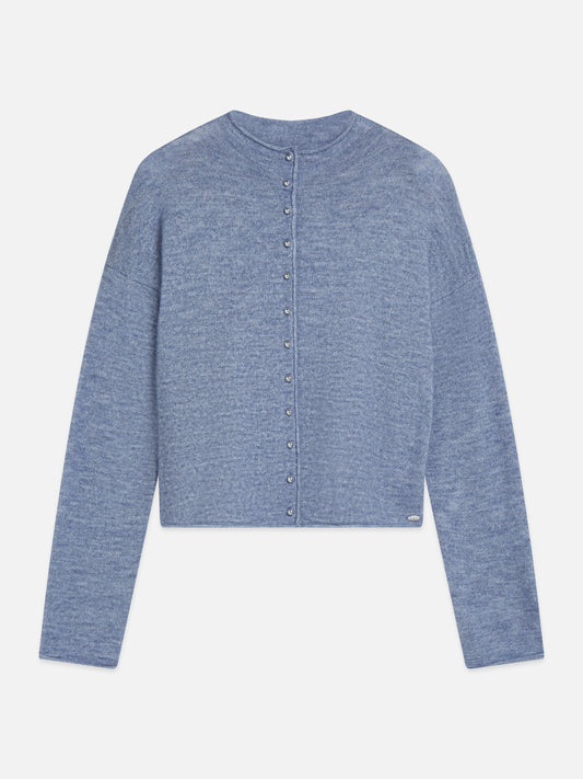 Light Slate Gray קרדיגן לנשים Fuzzy Funnel-Neck SCOTCH & SODA