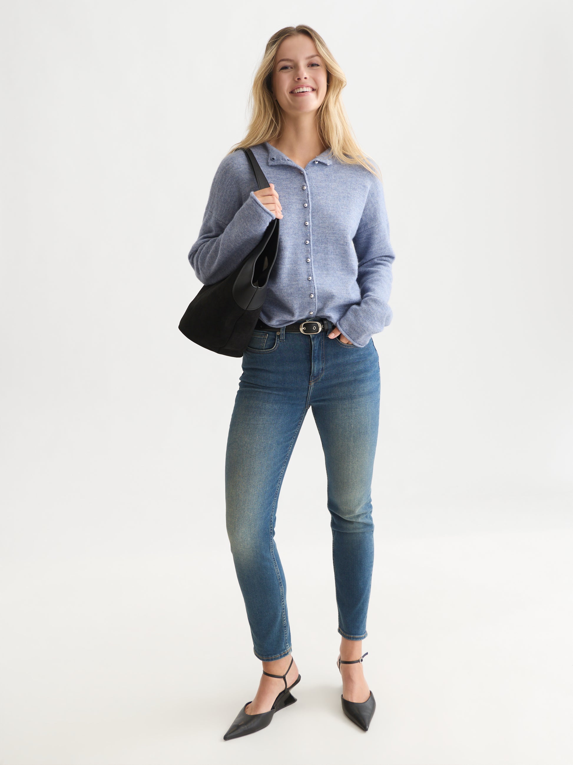 Lavender קרדיגן לנשים Fuzzy Funnel-Neck SCOTCH & SODA