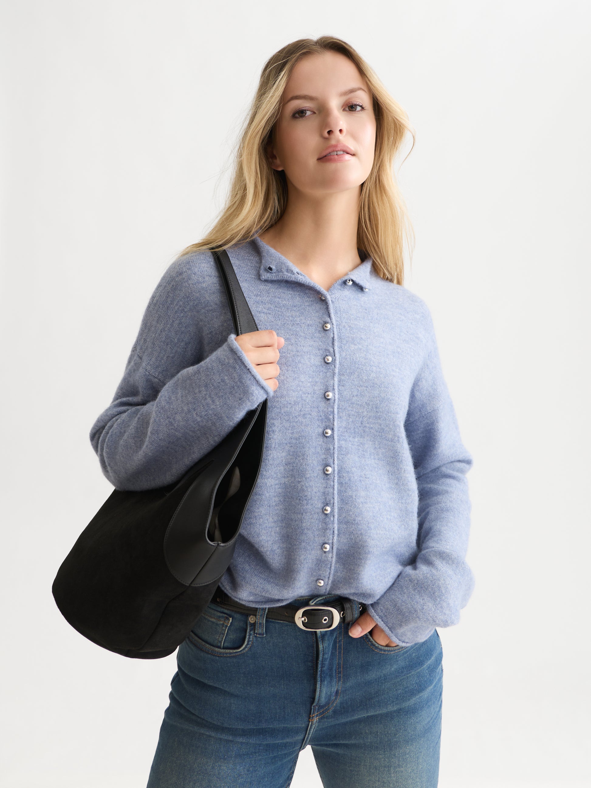 Lavender קרדיגן לנשים Fuzzy Funnel-Neck SCOTCH & SODA