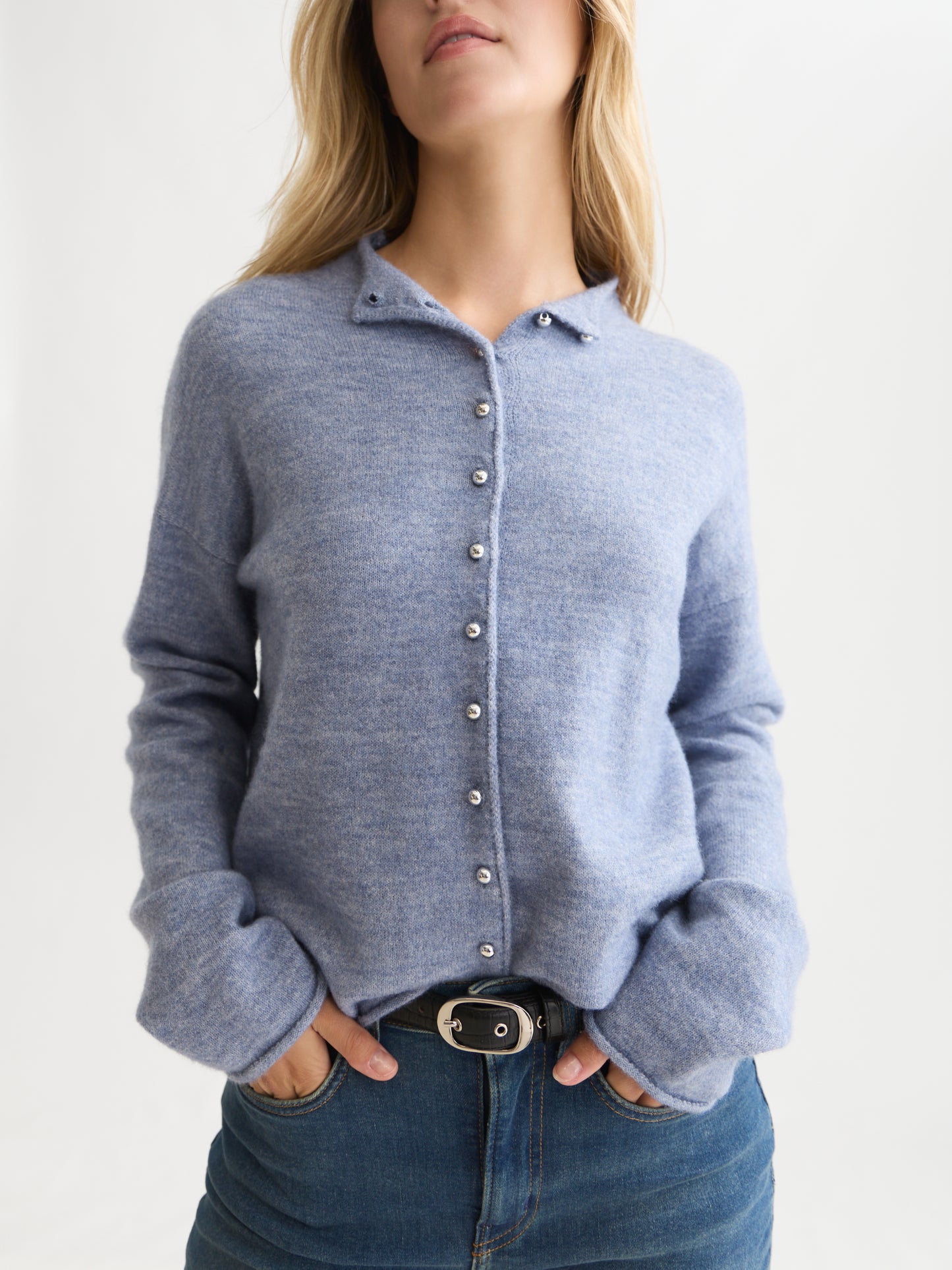 Lavender קרדיגן לנשים Fuzzy Funnel-Neck SCOTCH & SODA
