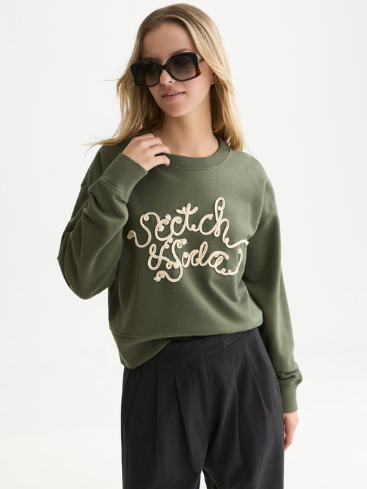 White Smoke סווטשירט לנשים Ribon Embroidery SCOTCH & SODA