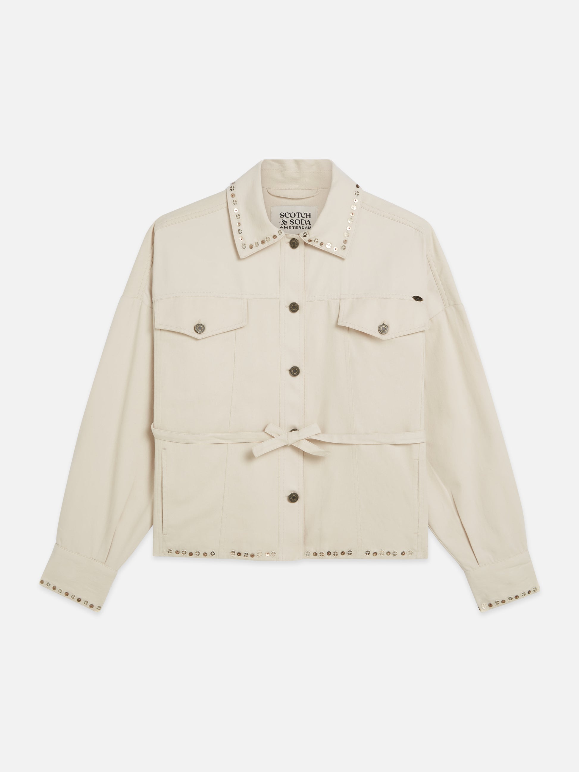 Light Gray EMBELLISHED COTTON TRUCKER ג'קט SCOTCH & SODA