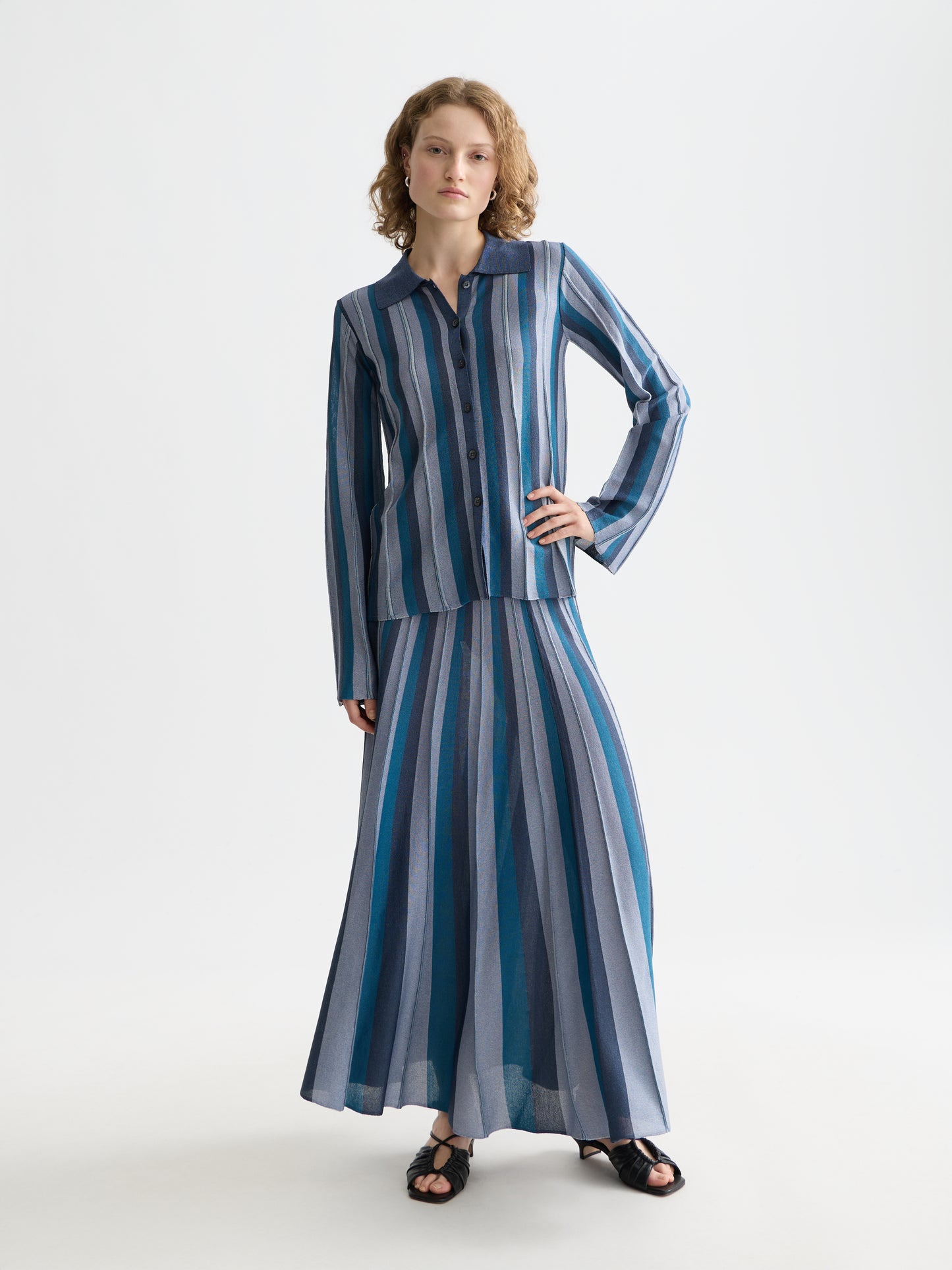 Lavender PLEATED STRIPE KNITTED MIDI SKIRT חצאית מידי SCOTCH & SODA