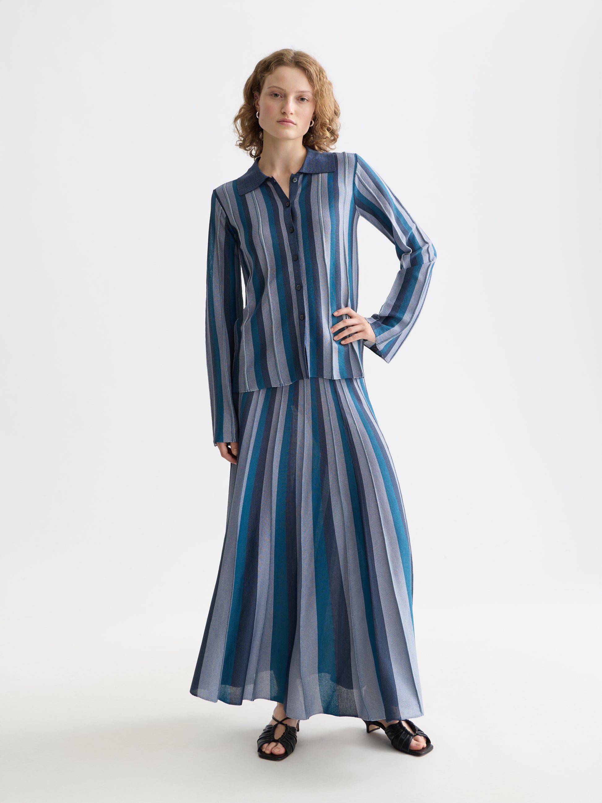 Lavender PLEATED STRIPE KNITTED MIDI SKIRT חצאית מידי SCOTCH & SODA