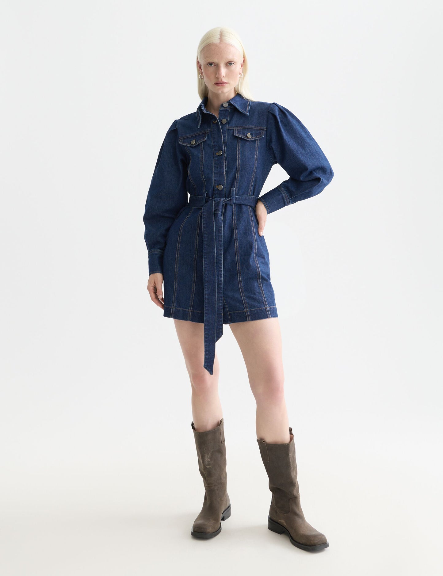 White Smoke שמלת ג'ינס מיני לנשים Fitted Denim Western SCOTCH & SODA