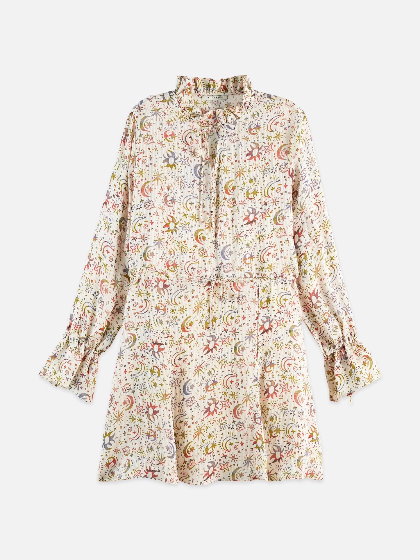 White Smoke שמלת מיני לנשים Printed long sleeve SCOTCH & SODA