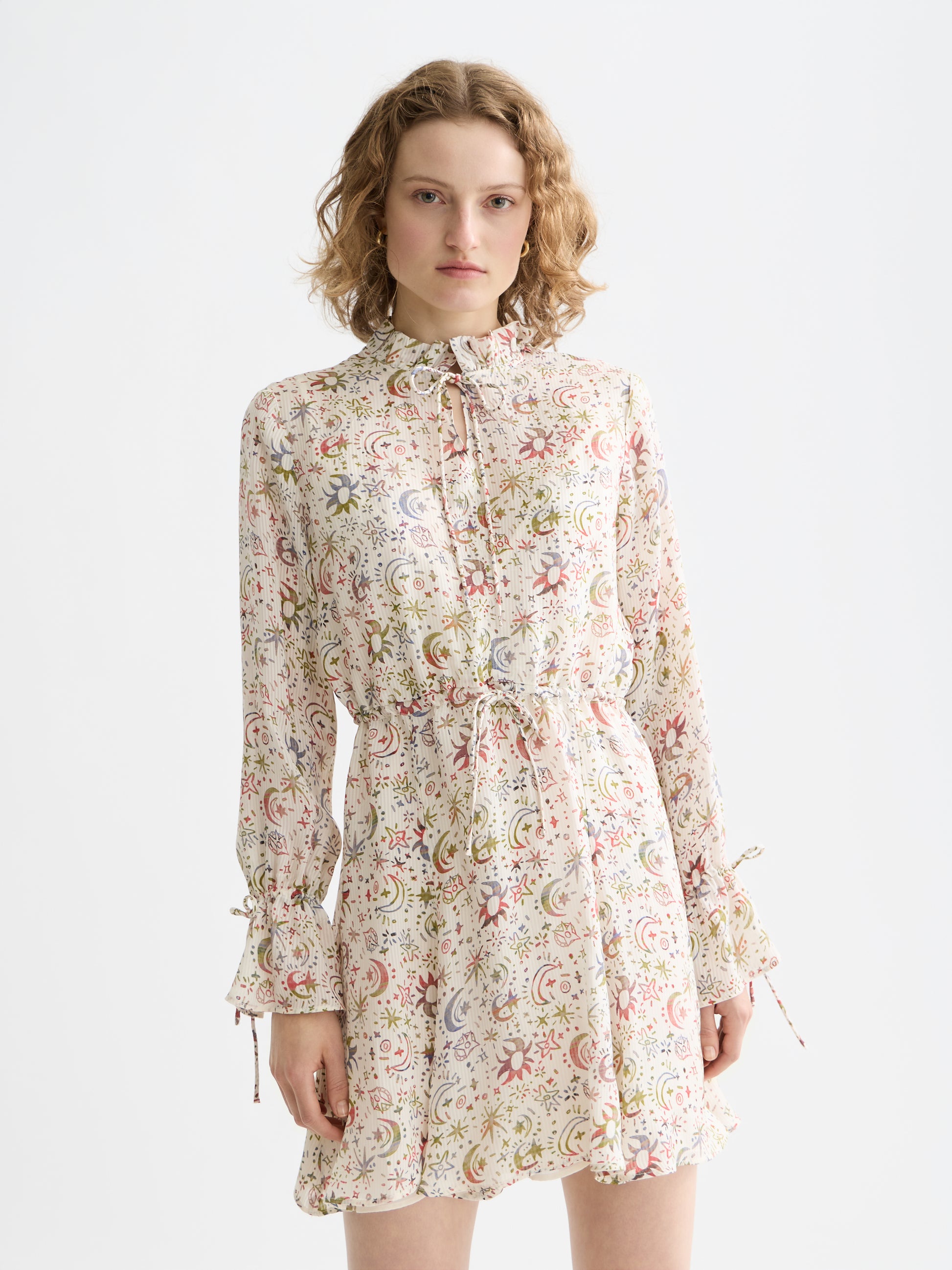 White Smoke שמלת מיני לנשים Printed long sleeve SCOTCH & SODA