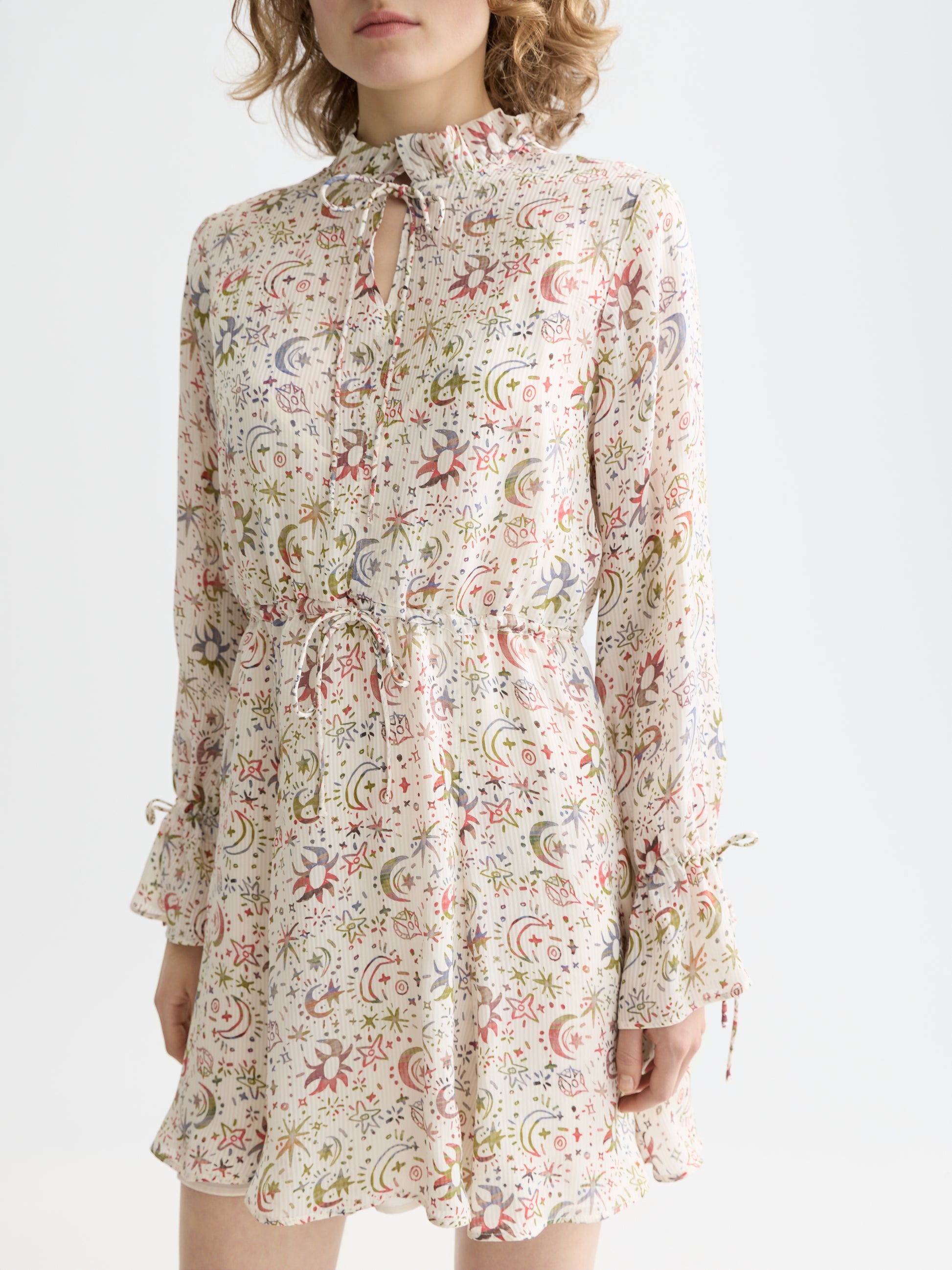 Gray שמלת מיני לנשים Printed long sleeve SCOTCH & SODA