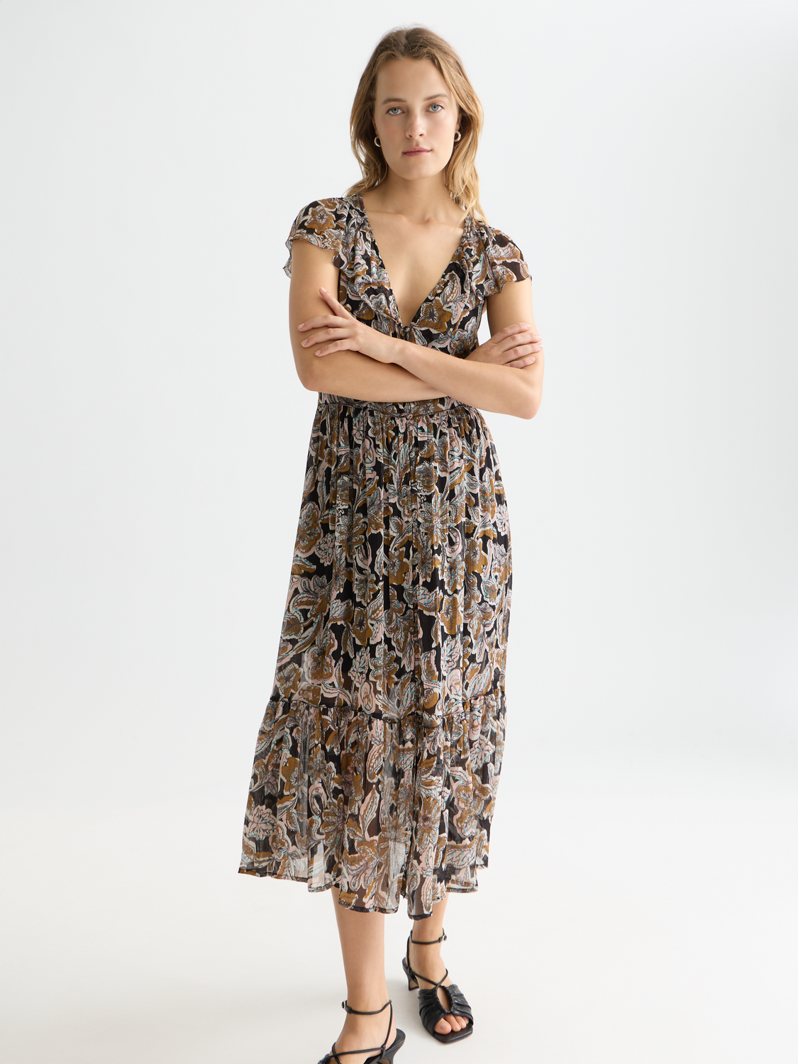 שמלת מידי לנשים Printed Chiffon Midi