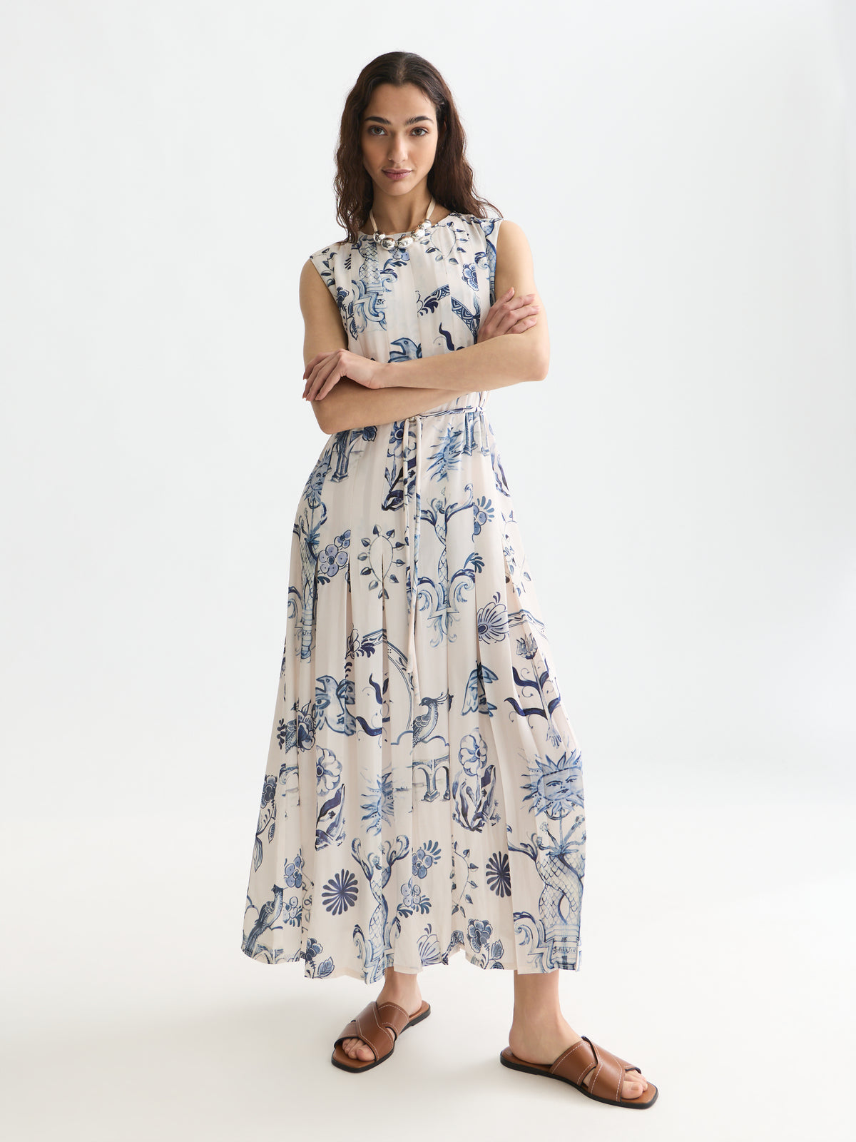 White Smoke שמלת מידי לנשים Printed Pleated SCOTCH & SODA