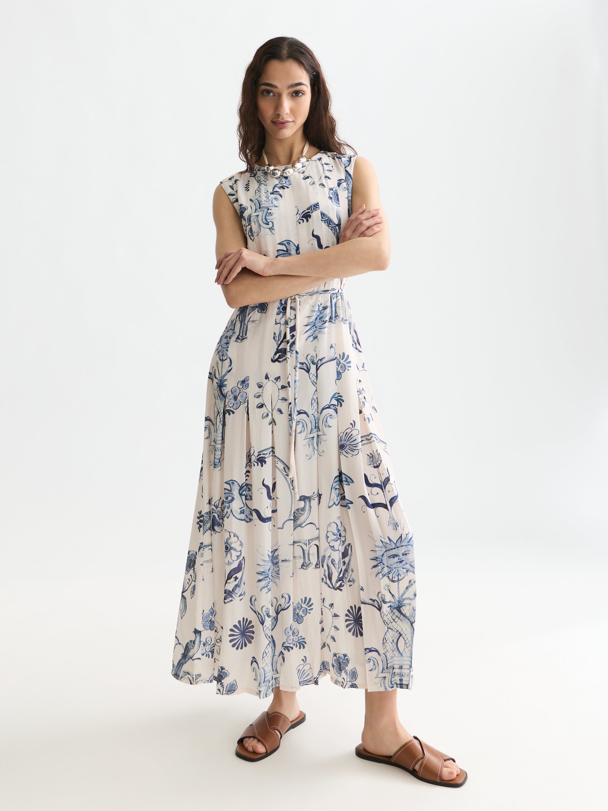 White Smoke שמלת מידי לנשים Printed Pleated SCOTCH & SODA