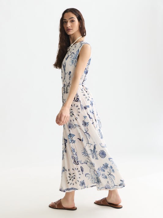 White Smoke שמלת מידי לנשים Printed Pleated SCOTCH & SODA