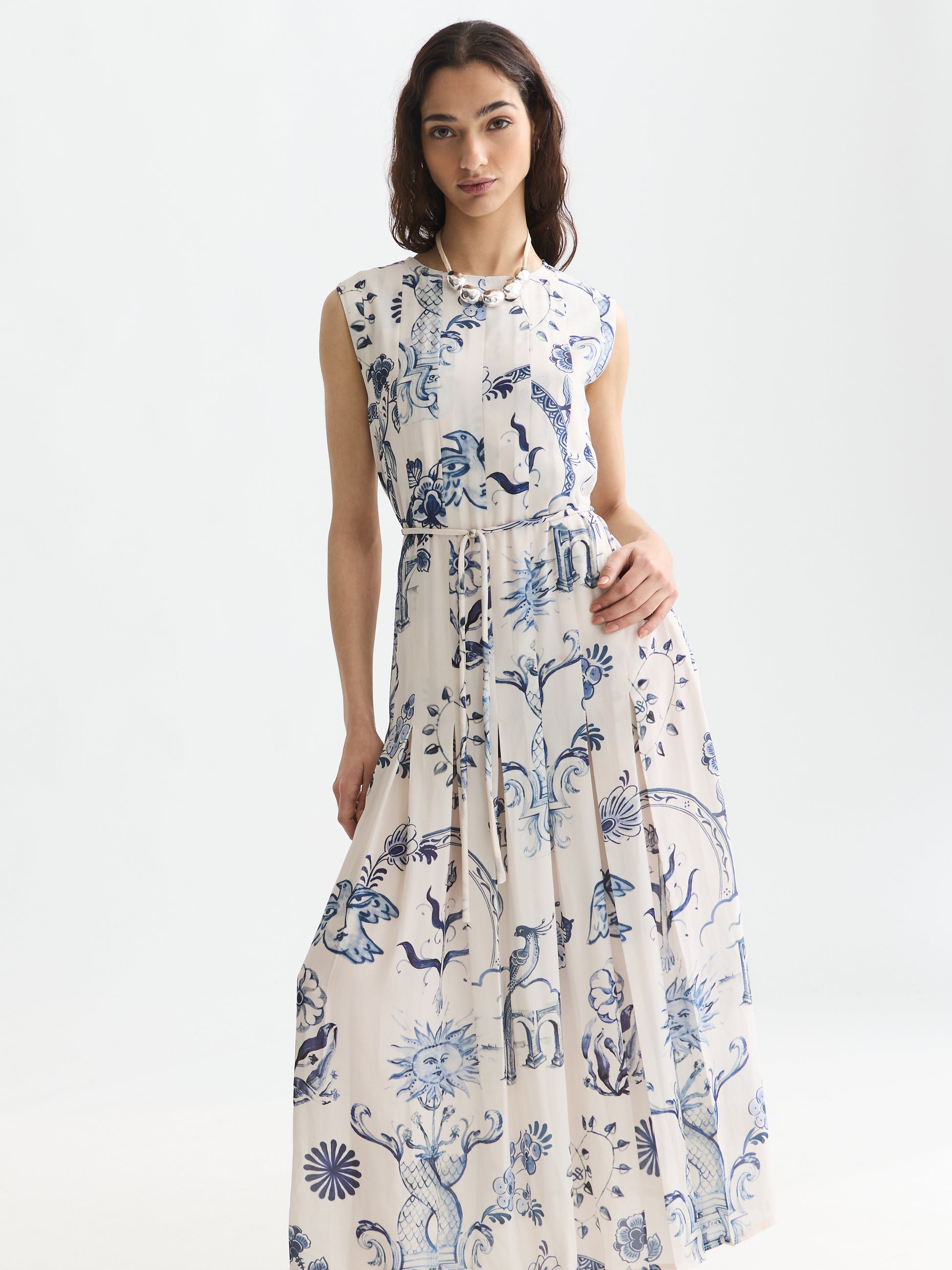Lavender שמלת מידי לנשים Printed Pleated SCOTCH & SODA