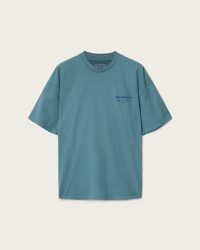 Cadet Blue טי שירט אוברסייז עם הדפס לוגו קטיפתי לגברים Xander ALLSAINTS