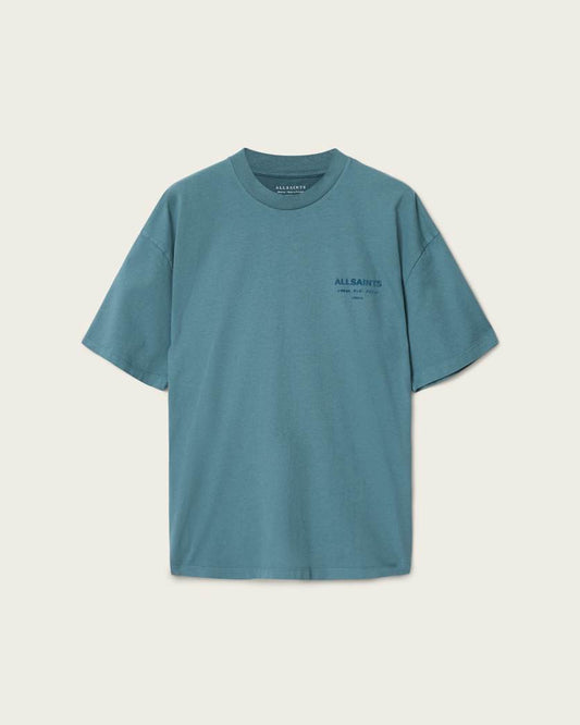Cadet Blue טי שירט אוברסייז עם הדפס לוגו קטיפתי לגברים Xander ALLSAINTS