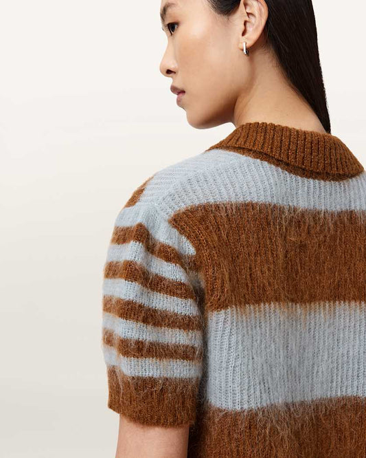 Saddle Brown חולצת פולו קצרה לנשים Clem ALLSAINTS