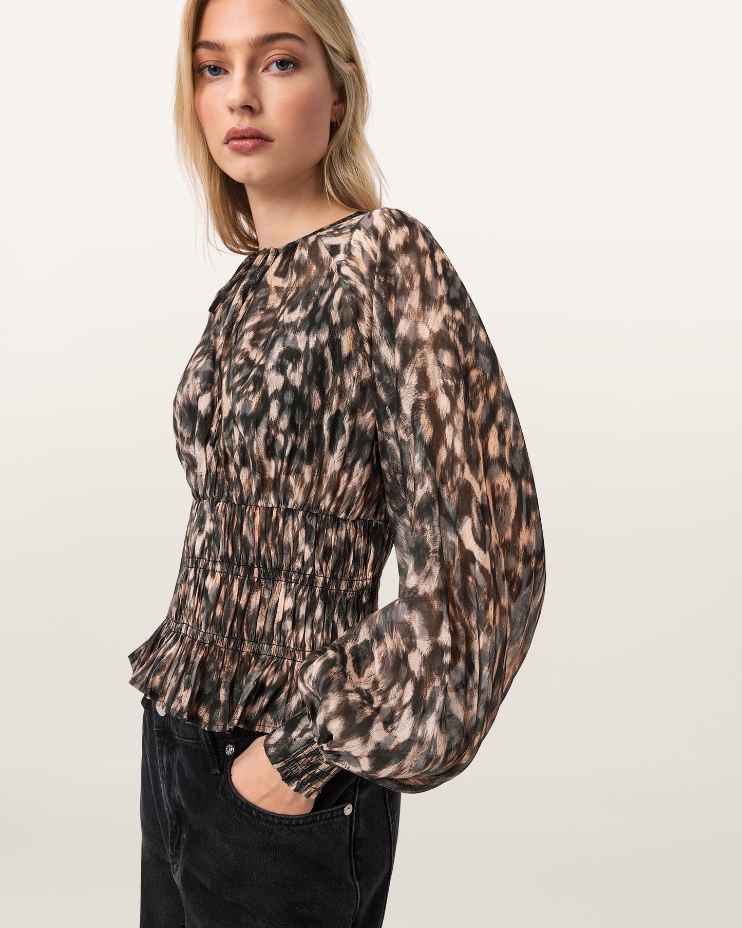 Seashell חולצה פרינט מנומר ארוכה לנשים Cern Top ALLSAINTS