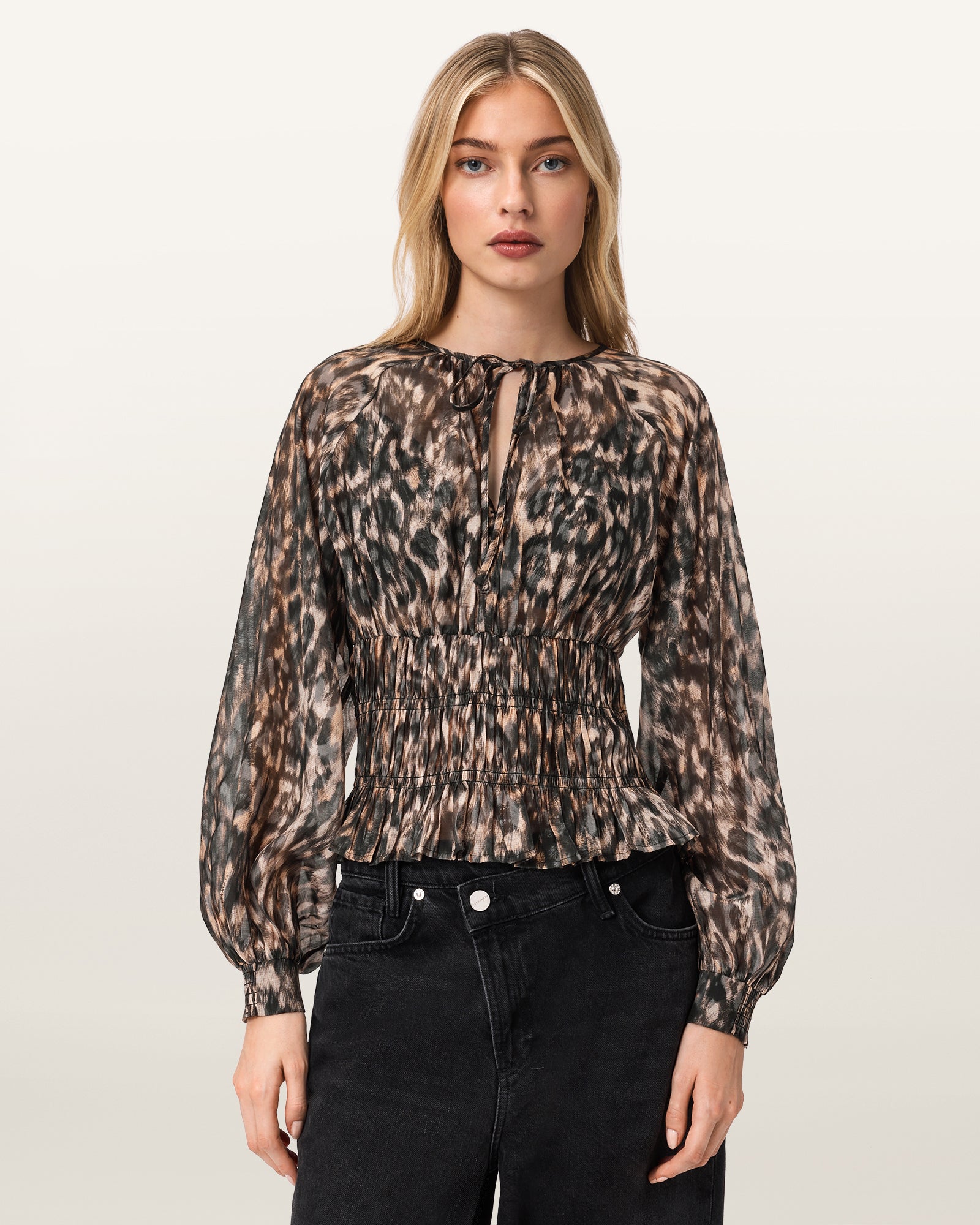 Seashell חולצה פרינט מנומר ארוכה לנשים Cern Top ALLSAINTS
