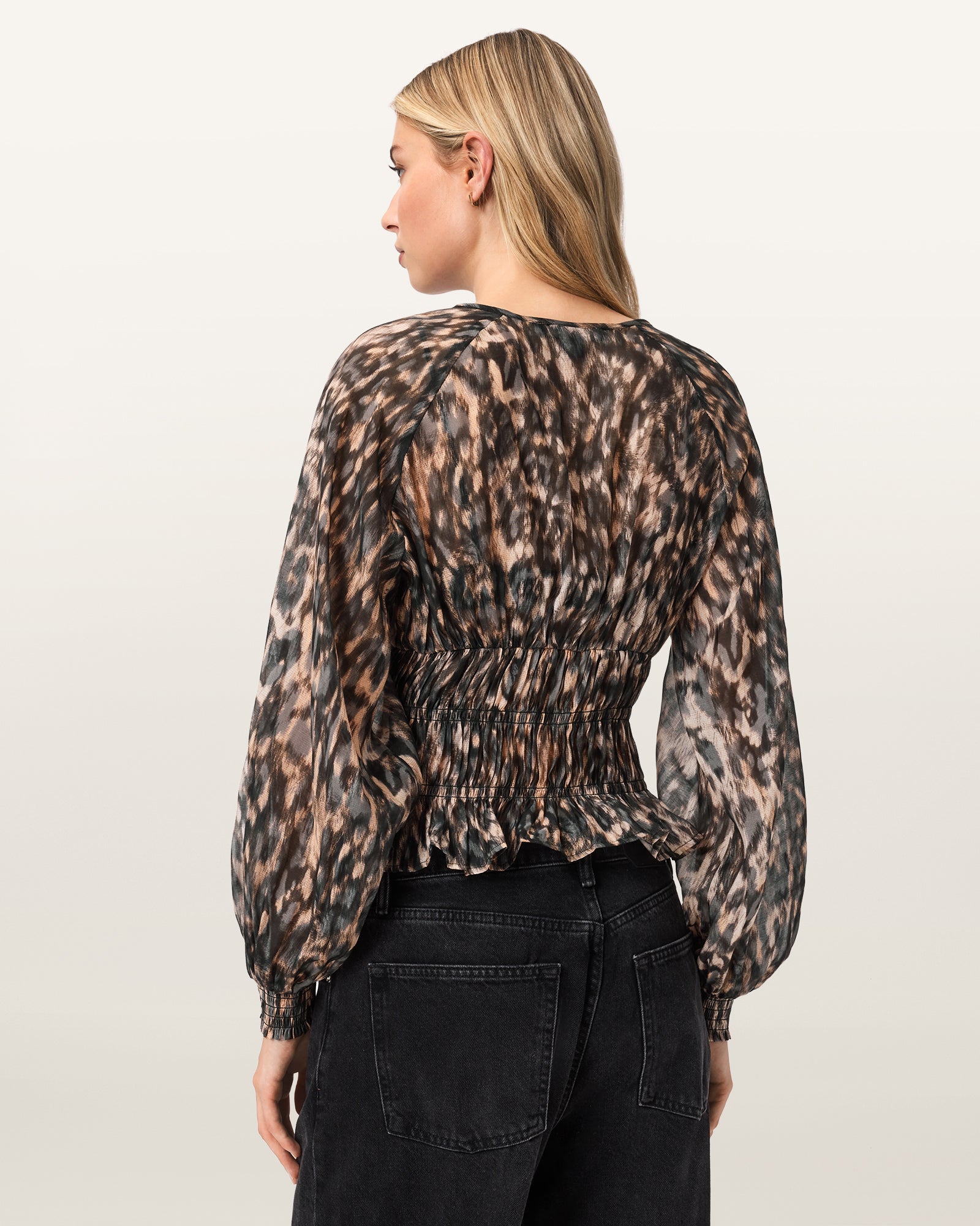 Seashell חולצה פרינט מנומר ארוכה לנשים Cern Top ALLSAINTS