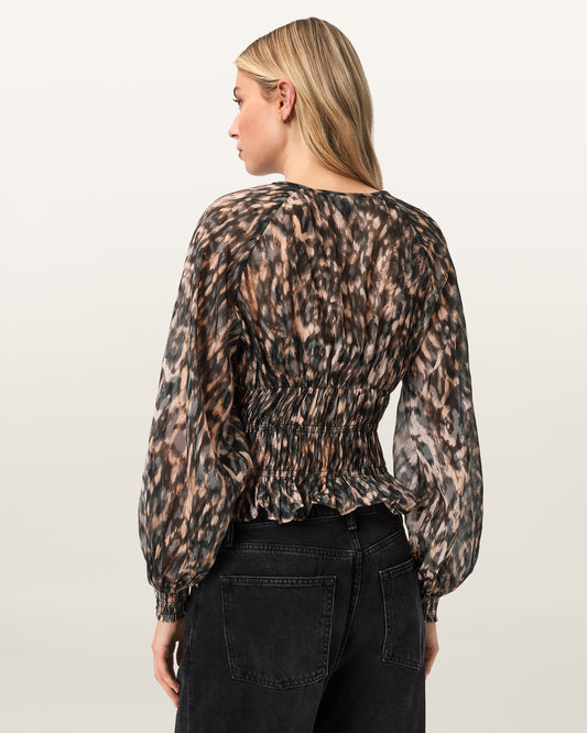 חולצה פרינט מנומר ארוכה לנשים Cern Top