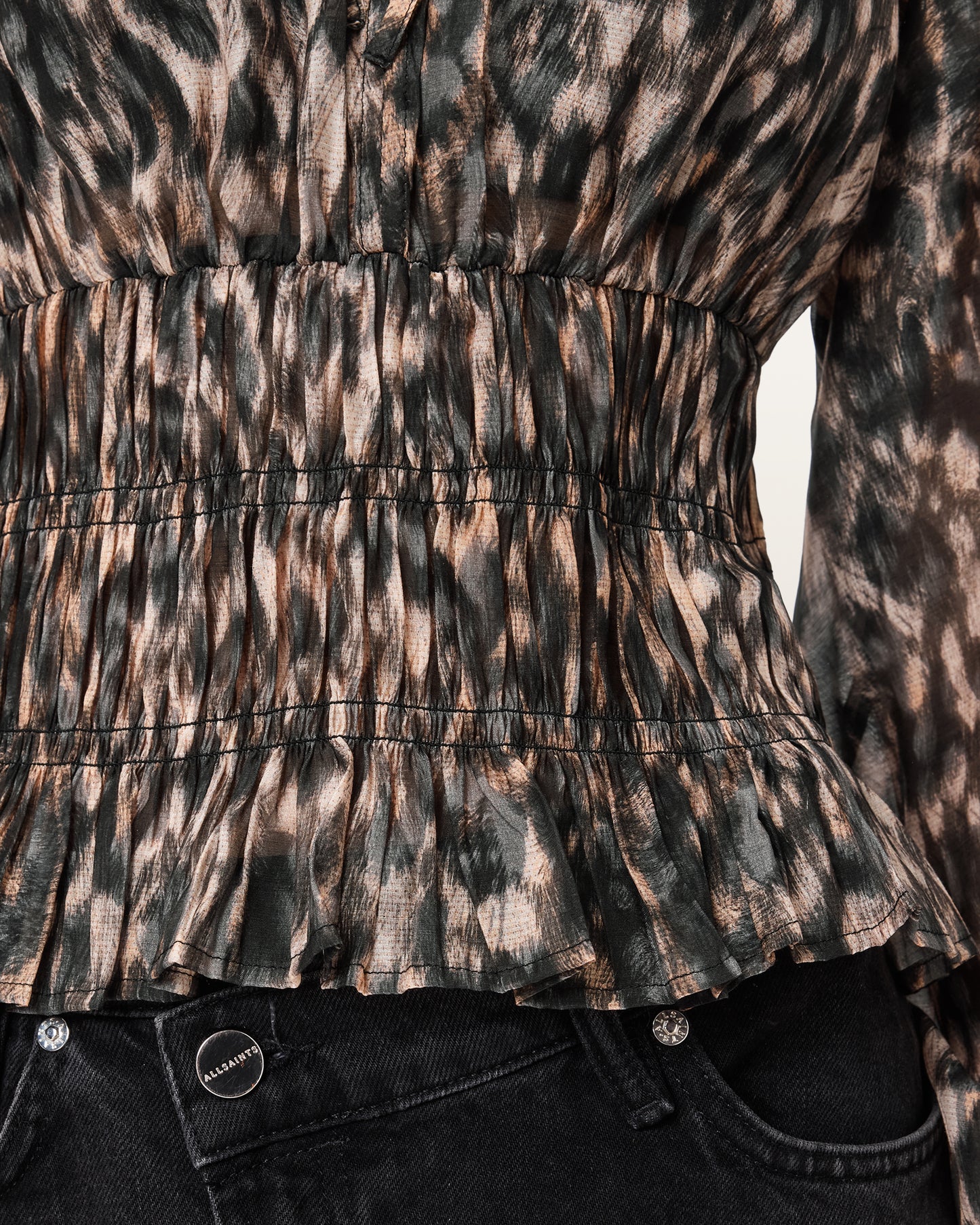 Black חולצה פרינט מנומר ארוכה לנשים Cern Top ALLSAINTS