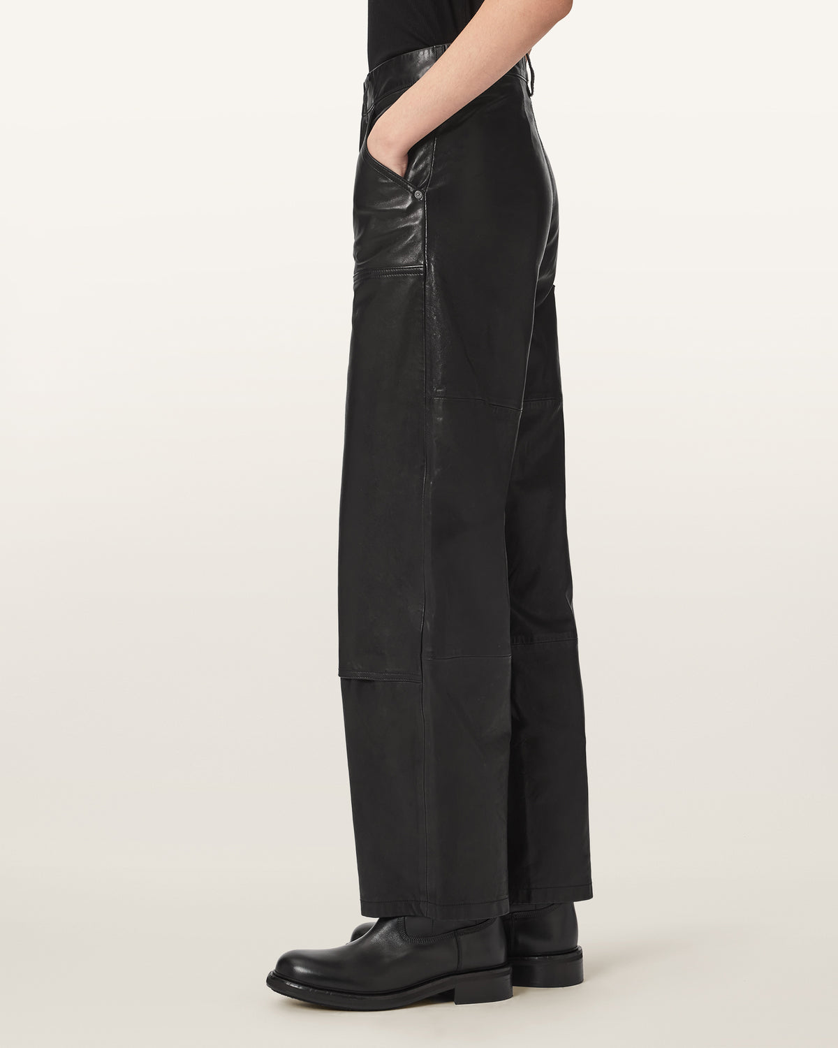 Dark Slate Gray מכנסיים ארוכים מעור לנשים Manta ALLSAINTS