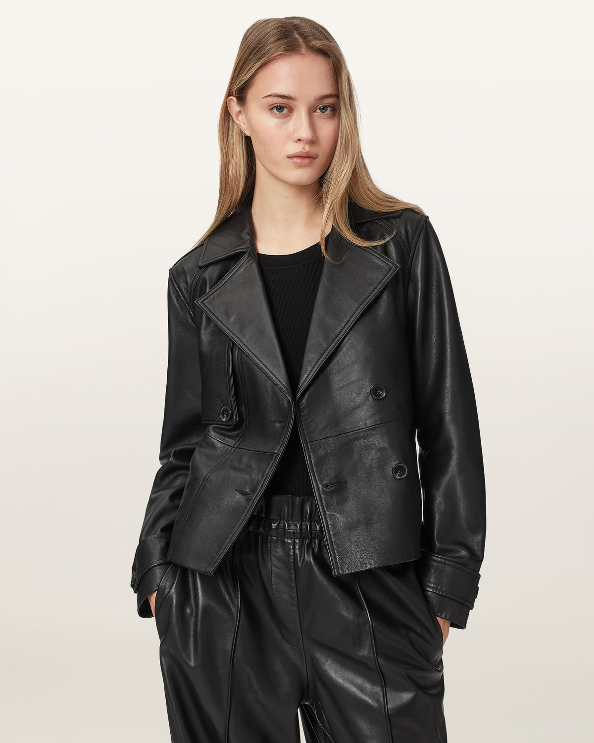 Seashell Okena cropped ג'קט עור לנשים ALLSAINTS