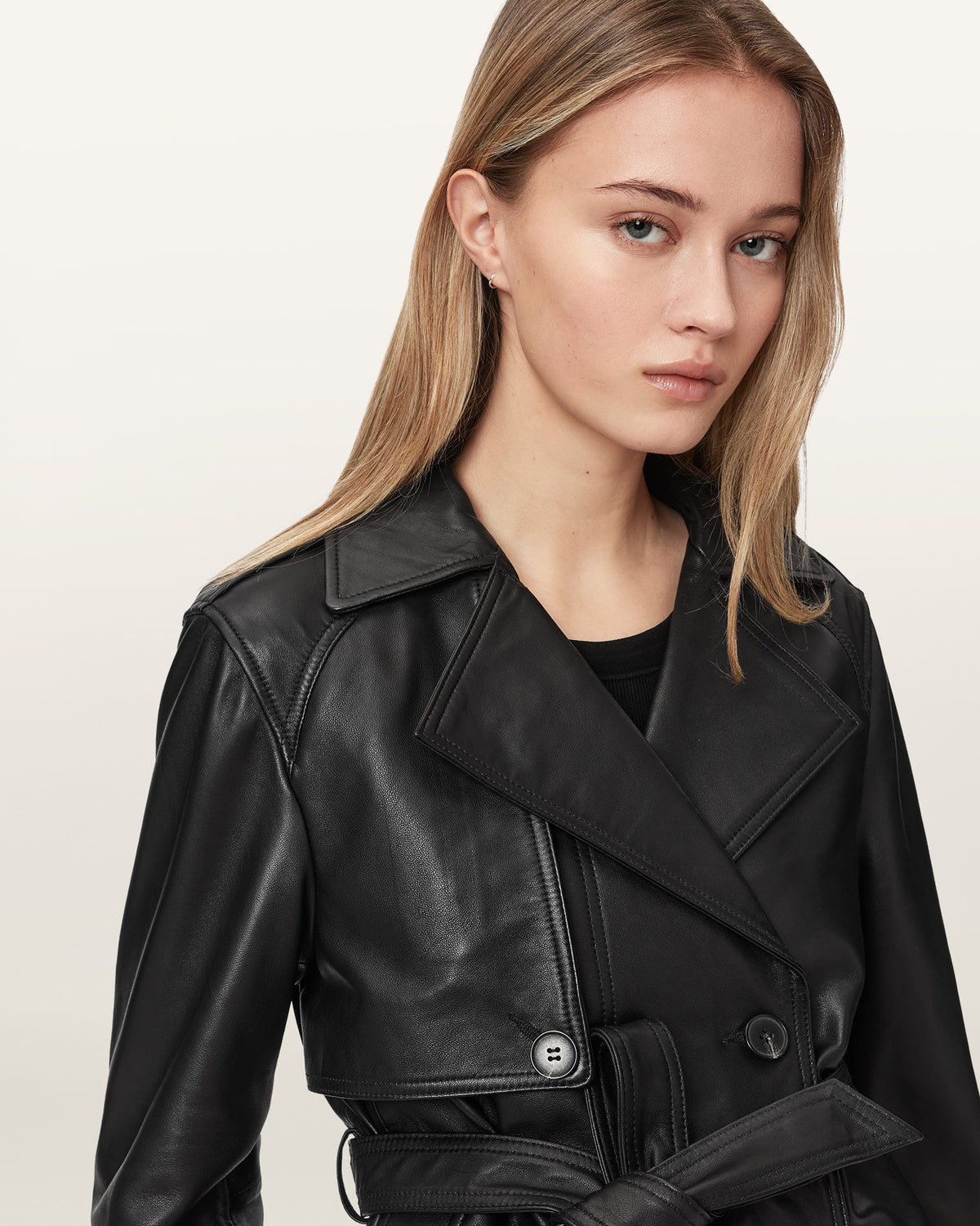 Dark Slate Gray Okena cropped ג'קט עור לנשים ALLSAINTS