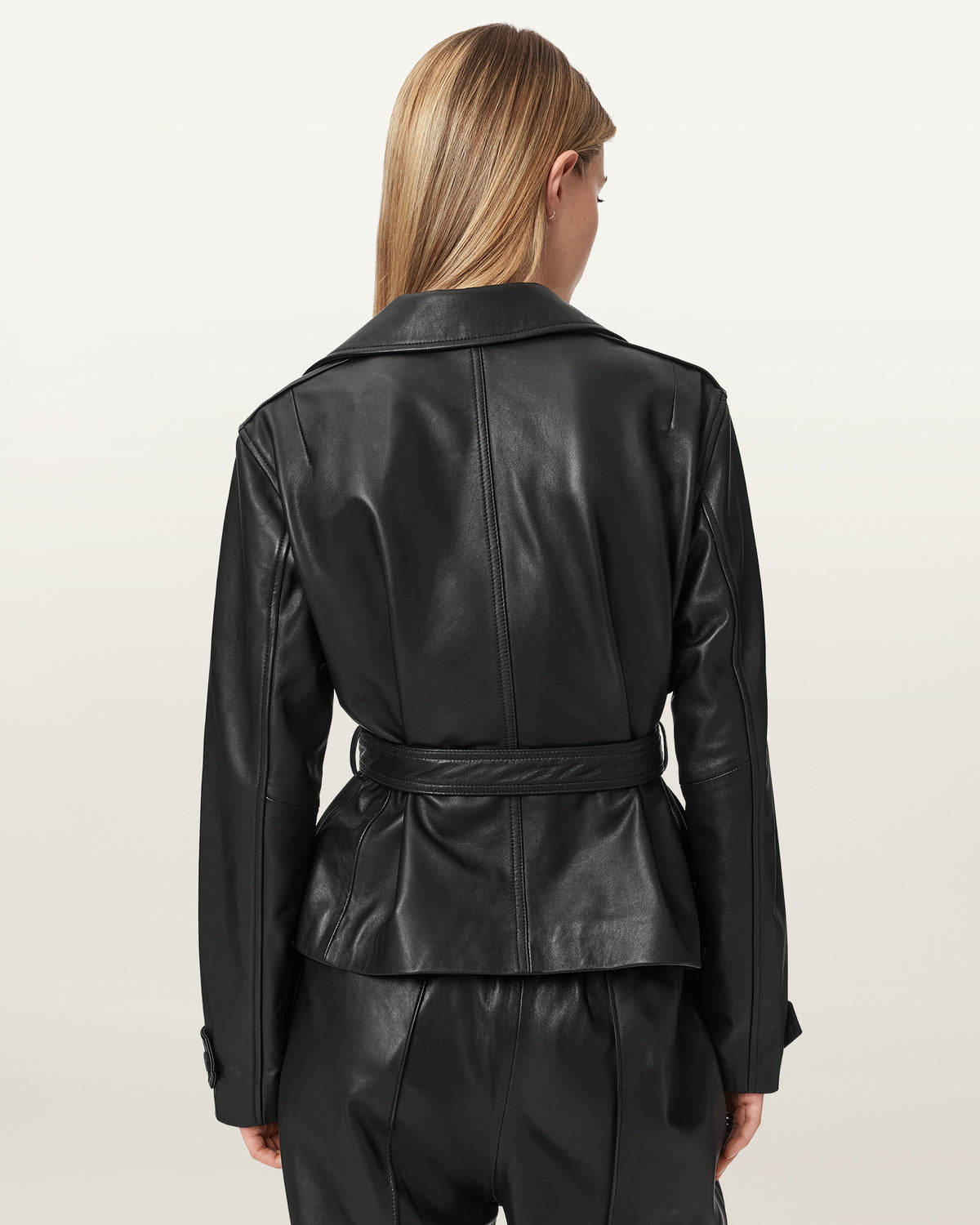 Dark Slate Gray Okena cropped ג'קט עור לנשים ALLSAINTS