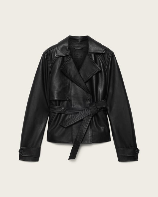 Dark Slate Gray Okena cropped ג'קט עור לנשים ALLSAINTS