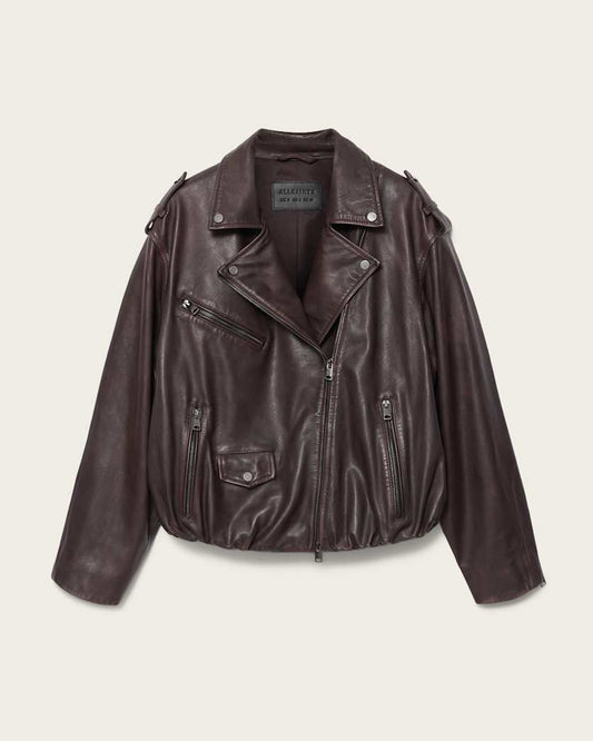 Lavender ג'קט ביקר מעור בגזרה רגועה לנשים Samina ALLSAINTS