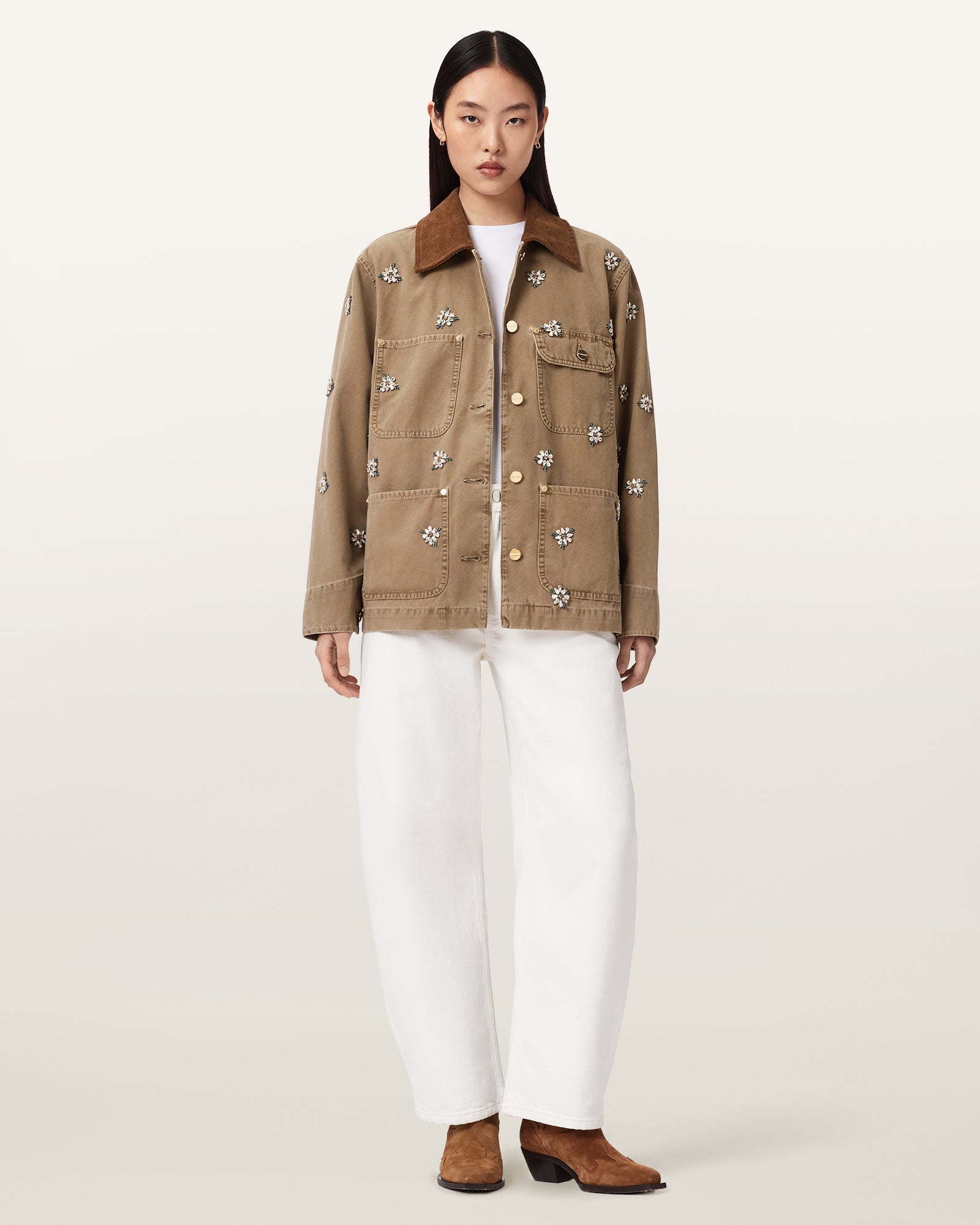 Antique White ג'קט לנשים Bex Emb Denim Jacket ALLSAINTS