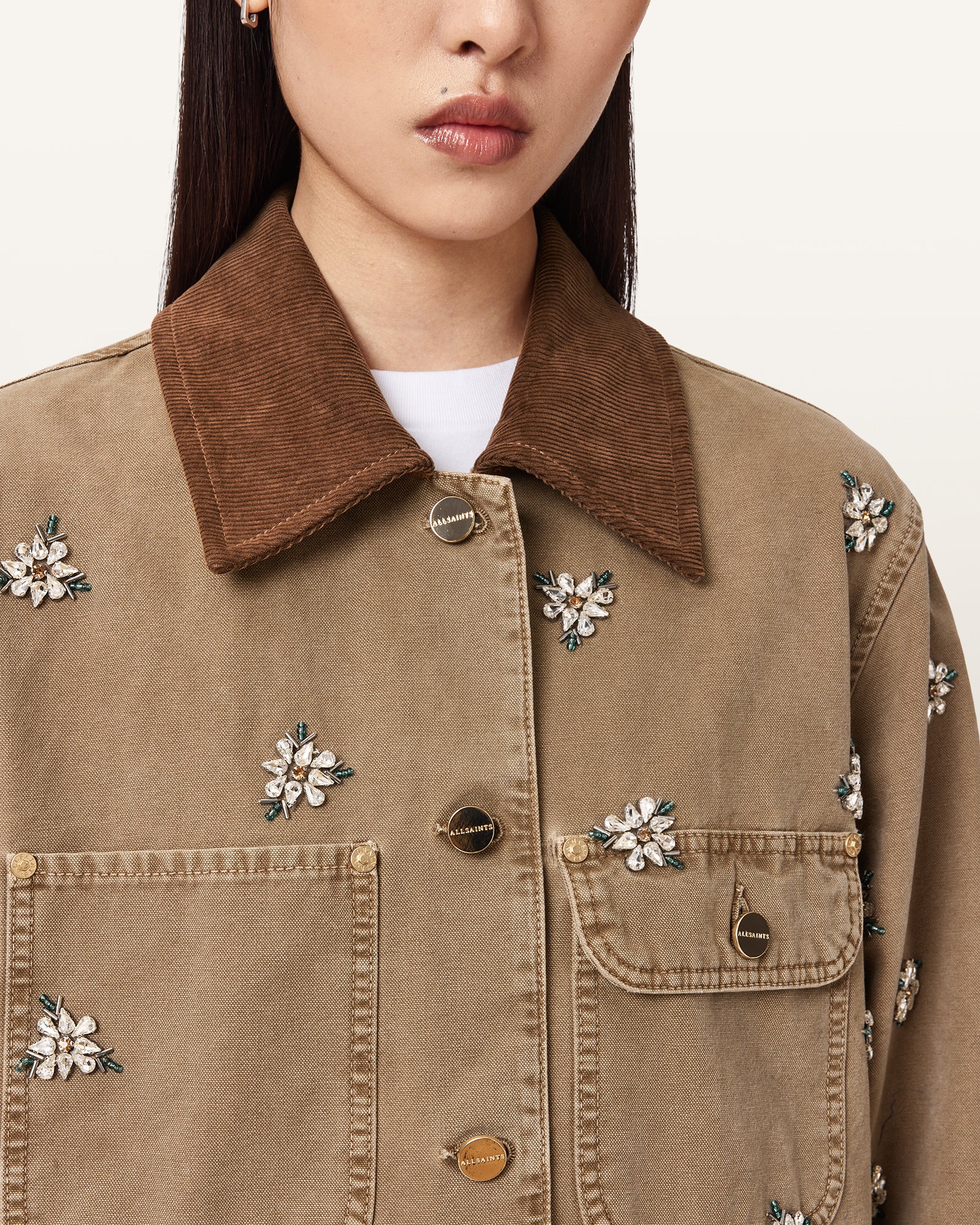 Rosy Brown ג'קט לנשים Bex Emb Denim Jacket ALLSAINTS