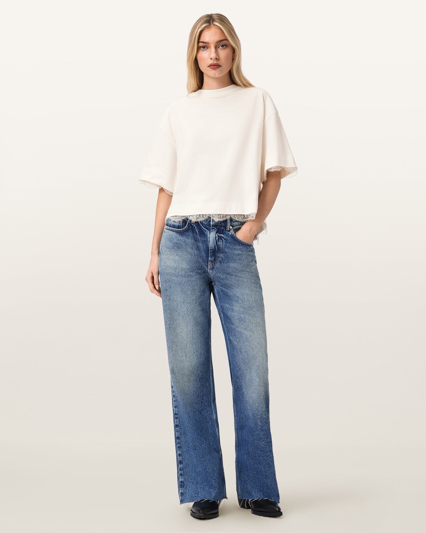 Antique White טי שירט קצרה לנשים Nia Lace ALLSAINTS