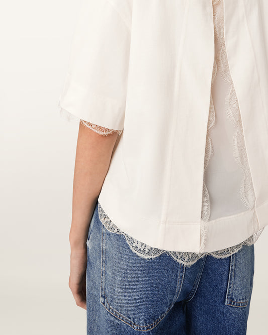 Antique White טי שירט קצרה לנשים Nia Lace ALLSAINTS