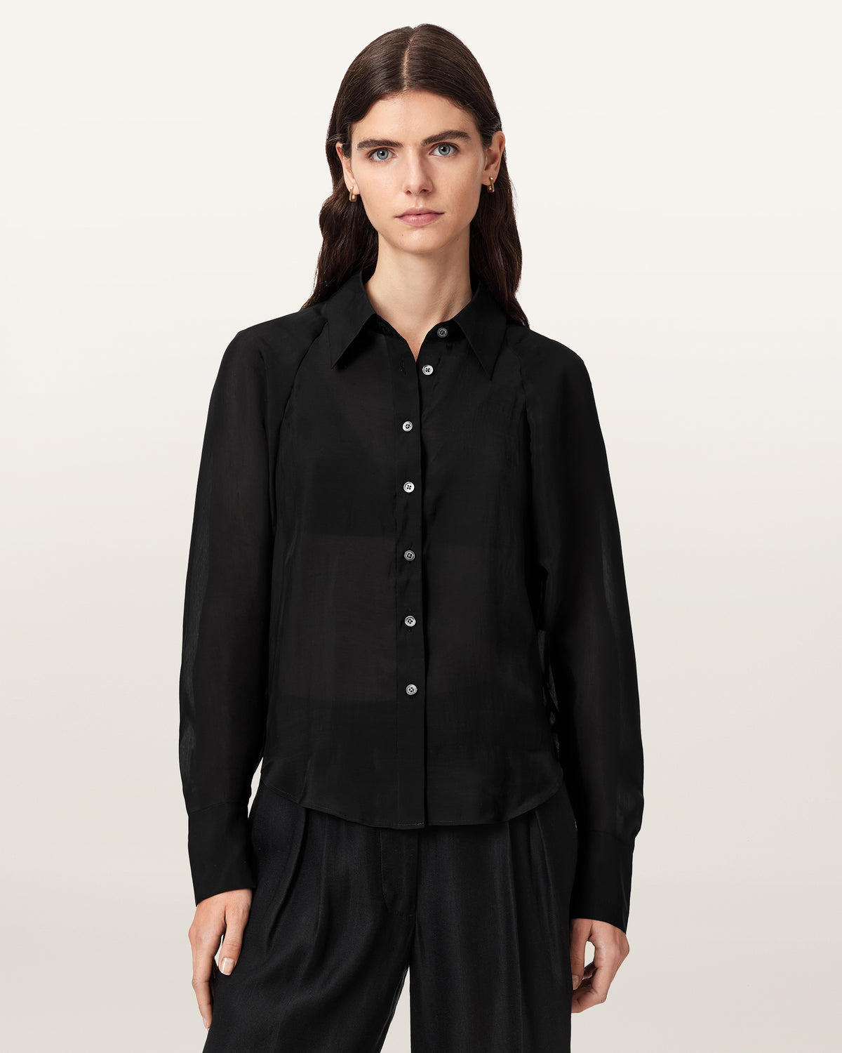 Black חולצה מכופתרת ארוכה לנשים Cory ALLSAINTS