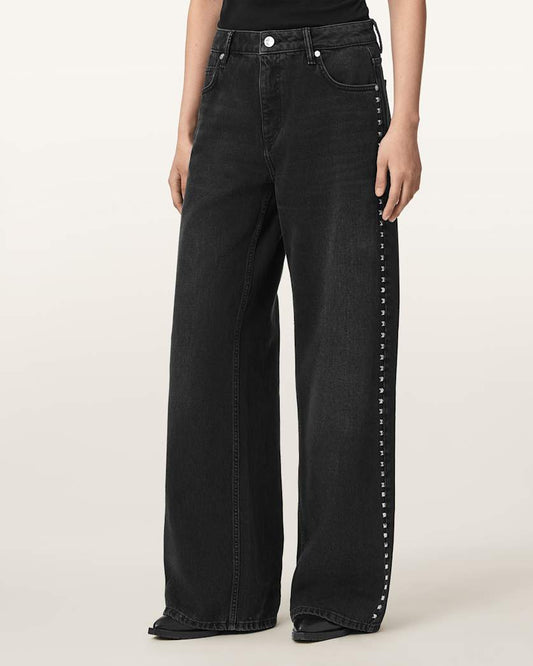 Dark Slate Gray ג'ינס בגזרה ישרה עם מסמרות לנשים Sway - Straight Leg ALLSAINTS