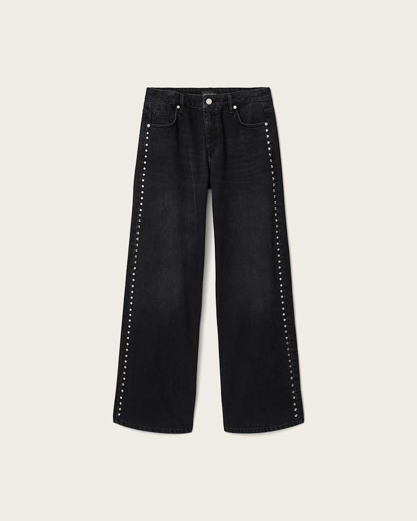 Black ג'ינס בגזרה ישרה עם מסמרות לנשים Sway - Straight Leg ALLSAINTS