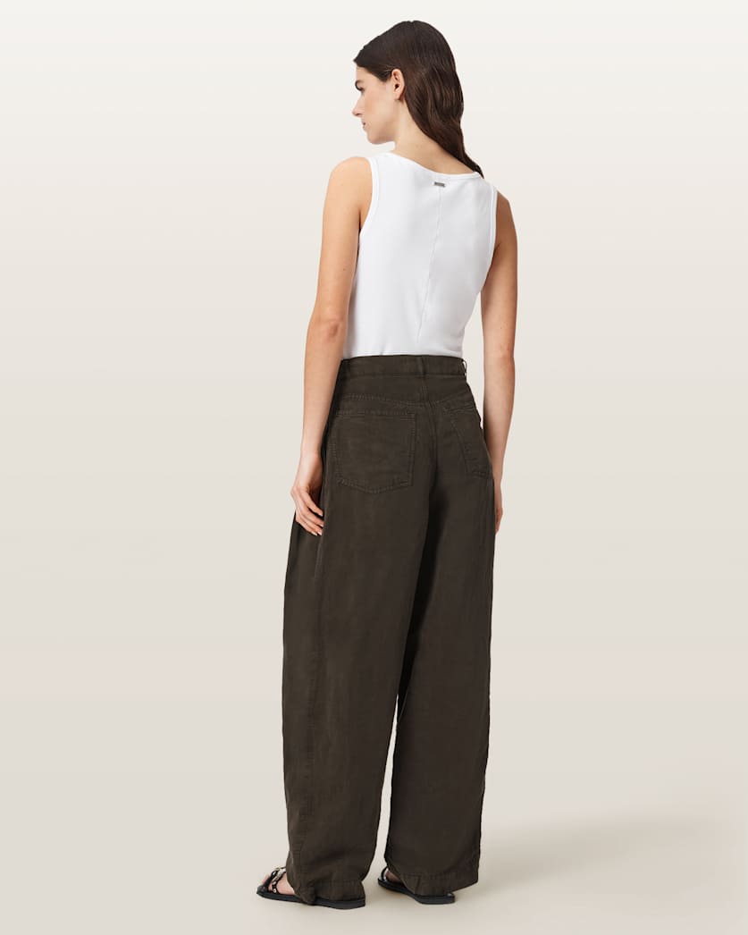 Light Gray מכנסיים ברגל רחבה מבד פשתן לנשים Phi ALLSAINTS