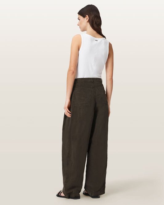 Light Gray מכנסיים ברגל רחבה מבד פשתן לנשים Phi ALLSAINTS