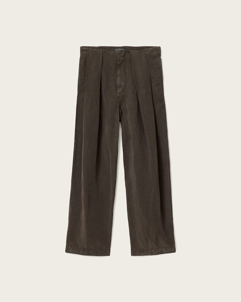 Dark Slate Gray מכנסיים ברגל רחבה מבד פשתן לנשים Phi ALLSAINTS