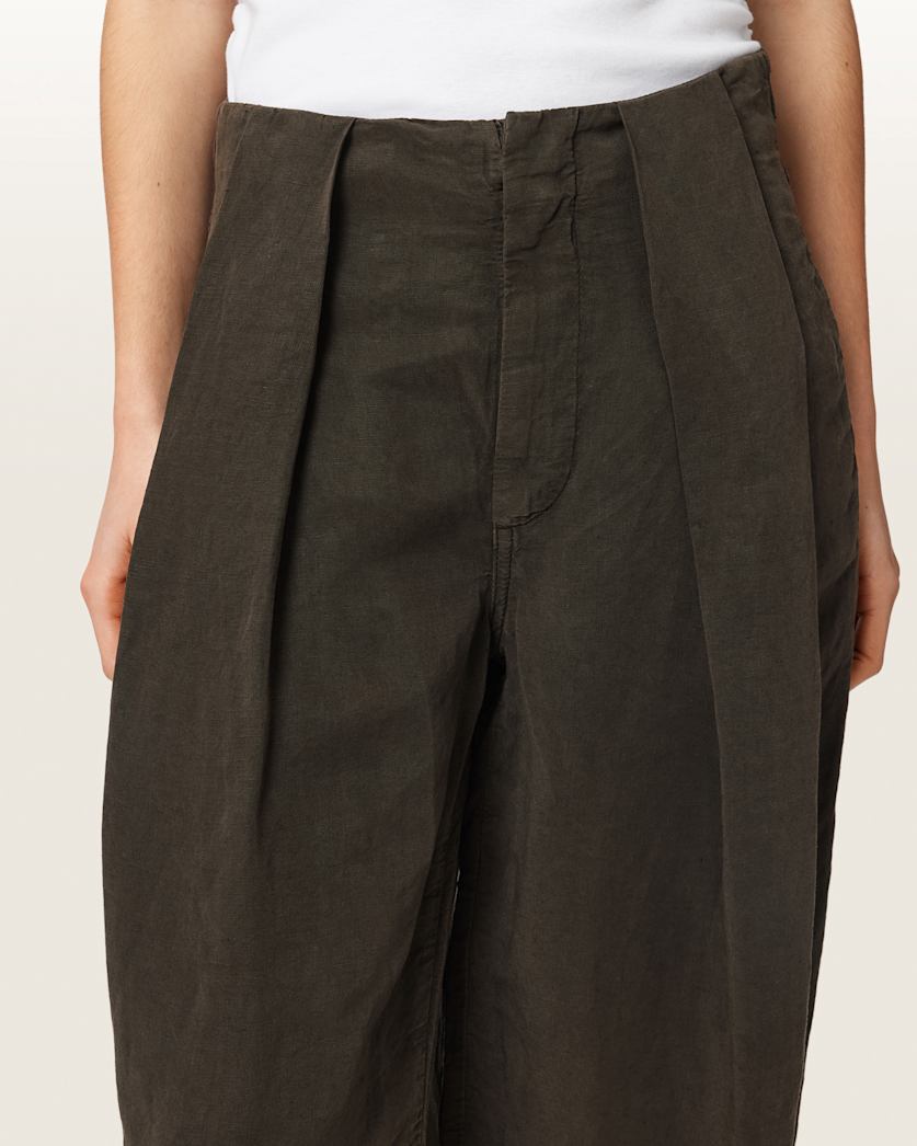 Dark Slate Gray מכנסיים ברגל רחבה מבד פשתן לנשים Phi ALLSAINTS