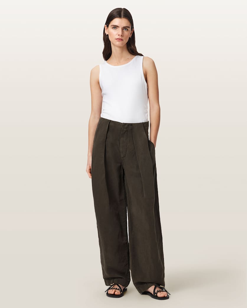 Light Gray מכנסיים ברגל רחבה מבד פשתן לנשים Phi ALLSAINTS